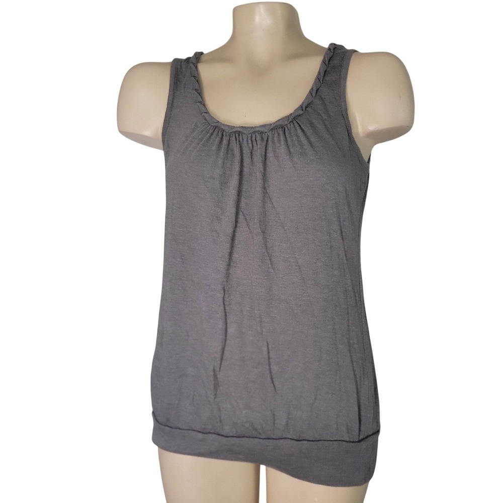 Aventura Clothing Gray Braided Neck Blouson Tank Top Medium Keyhole Back Cotton